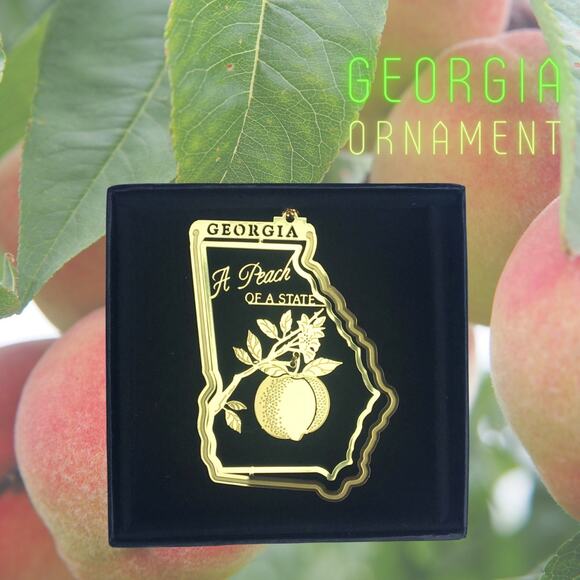 Georgia Brass Ornament, A Peach of a State - Picture 1 of 7